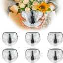 6 Pcs Disco Vase, Silver Mirror Ball Disco Ball Planter 5" X 6" Glass Silver Candle Holder White Vases for Centerpieces Table Decorations Party Wedding Birthday Gift