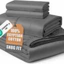 LANE LINEN 100% Egyptian Cotton King Sheets Set, Soft & Comfy Sateen Weave No Pill Mercerized Cotton Sheets King, Fully Elasticized Reinforced French Seam Fitted King Bed Sheets Charcoal Gray