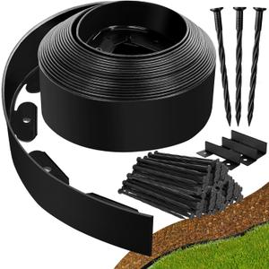 Landscape Edging Border- 40FT 4IN Tall Garden Edging Border with 40 Stakes, No Dig Lawn Edging for Landscaping for Garden Bed, Yard, Thickened Top Edge (0.15) Flower Bed Border Edging for Outdoor (BLACK)