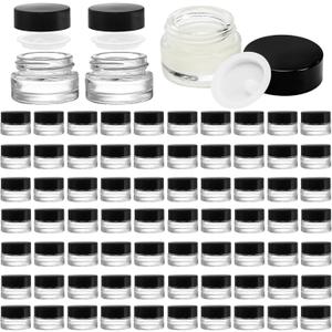 Coloch 90 Pack 5ml Empty Glass Jars with Black Lid, Clear Airtight Cosmetics Container Bulk Refillable Tiny Sample Jar for Cosmetics, Lotion, Cream, Samples, Wax, Skincare, Travelling, Retail Store