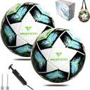 Youth Soccer Ball Size 3/4/5, Kids Outdoor Play Game Training Practice Soccer Ball for Teen Boy Girl Indoor Outdoor with 1 Pump 1 Net Bag and 1 Gift Box (White 2 packs)
