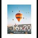 JCJMY 16x20 Picture Frame with 11x14 Mat, Display Photo 11x14 with Mat or 16 x 20 Without Mat, Wall Hanging Large 16 by 20 Poster Frame with Plexiglass, Black