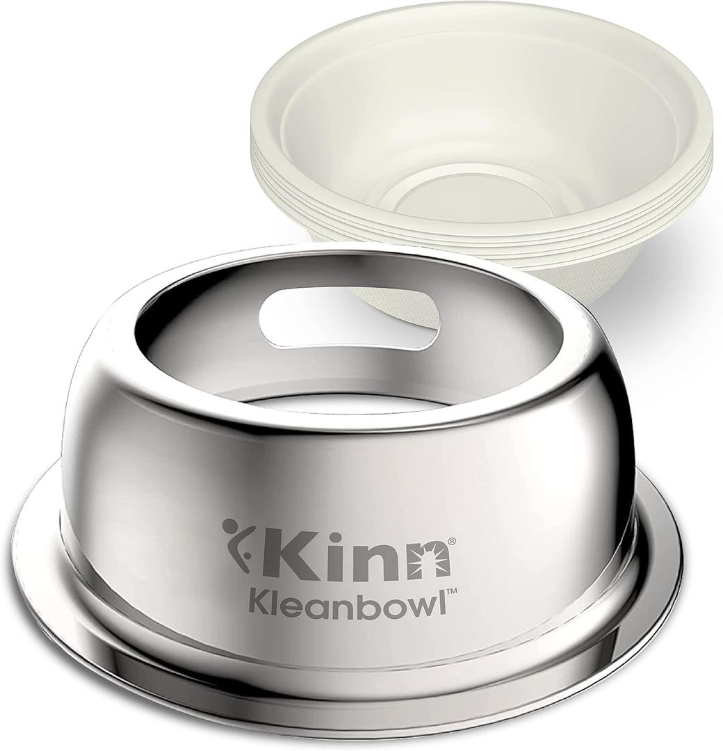 Kinn Kleanbowl Pet Bowl Stainless Steel Frame with Compostable Refills, 32 oz (Pack of 1)  Spill-Proof Stable Disposable Dog Bowls for Easy Cleaning and Healthy Pets, No Plastic