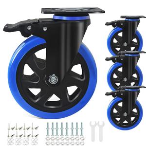 6 Inch Caster Wheels 2800Lbs, Casters Set of 4 Heavy Duty with Brake, Outstanding Safety Dual Locking Casters, Polyurethane Foam No Noise Wheels, Top Plate Castor Wheels(2 Hardware Kits Included)
