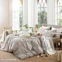 MooMee Gingham Duvet Cover Set 100% Washed Cotton Linen Like Textured Breathable Durable Soft Comfy Modern Checkered Design (Buffalo Plaid Tannish Linen Grey, King 104"x90")