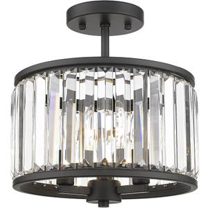 Semi Flush Mount Ceiling Light Fixture, 11" Crystal Light Fixture, 3-Light Modern Lamps with Matte Black Finish for Bathroom, Dinning Room, Hallway, Bedroom, SM821-MB