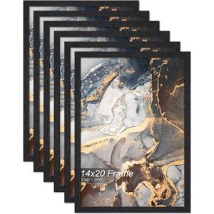 Engineered Wood 14x20 Picture Frame Set of 6, Black Frame for 14 x 20 Inch Picture Poster Photo, Light Weight 14 by 20 Frame with Wood-grain for Wall - 6 Pack/Black/14 x20