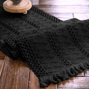 Macrame Table Runner Pure Black Boho Table Runners with Tassels Hand Woven Cotton Table Runner Rustic Farmhouse Table Runners for Bohemian Kitchen Dining Table(12x71in)