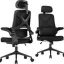 Ergonomic Office Chair - Desk Chair with Adjustable Headrest Lumbar Support Computer Chair - Mesh Comfy Chair with Flip-up Armrests - Gaming Chairs for Adults Home Office (Black+Black), 21.3" W X 17.9" D X 17.5"-21.5" H