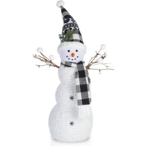 Christmas Light-up Snowman Figurines Decorations- Perfect Indoor Home Decorations and Gifts for Women, Friends and Kids (Pointy-hat_ Snowman)