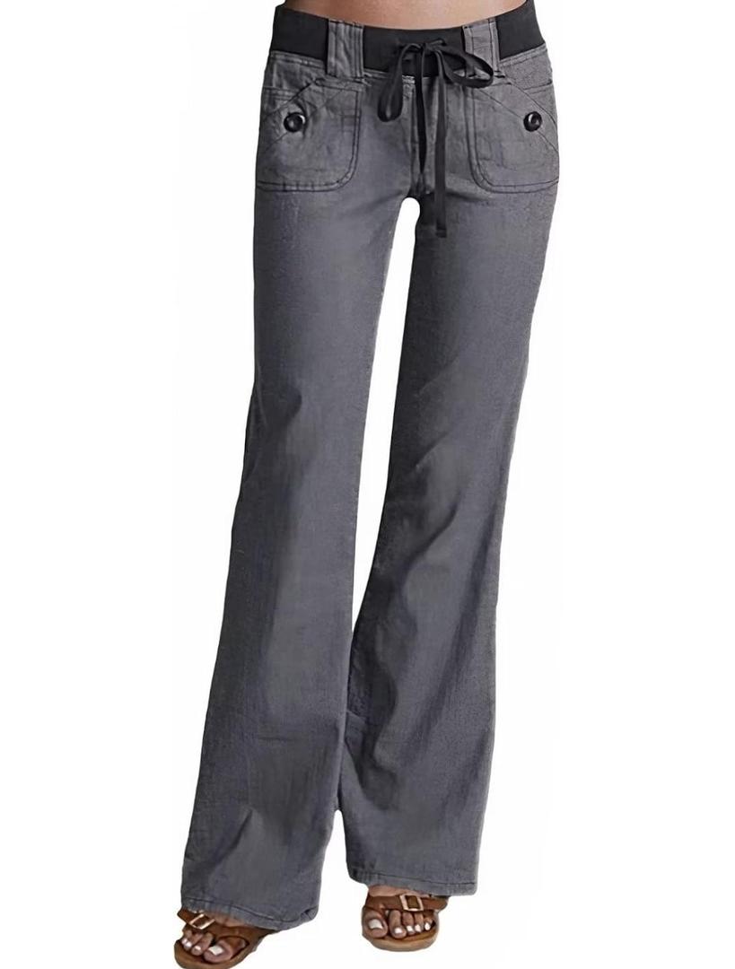 Flamingals Low Rise Cargo Wide Leg Pants for Women Drawstring Flap Pockets Y2K Bow Tie Casual Flare Pants, L