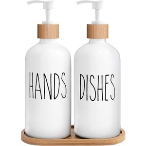 2 x MOMEEMO White Soap Dispenser Set, Contains Hand and Dish Soap Dispenser, Suitable for Kitchen Decor. (White)