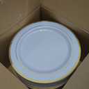 bUCLA 100Pieces Gold Plastic Plates - 6.25inch White with Gold Rim Disposable Salad/Dessert/Appetizer/Small Cake Plates Premium Hard - Ideal for Wedding, Party