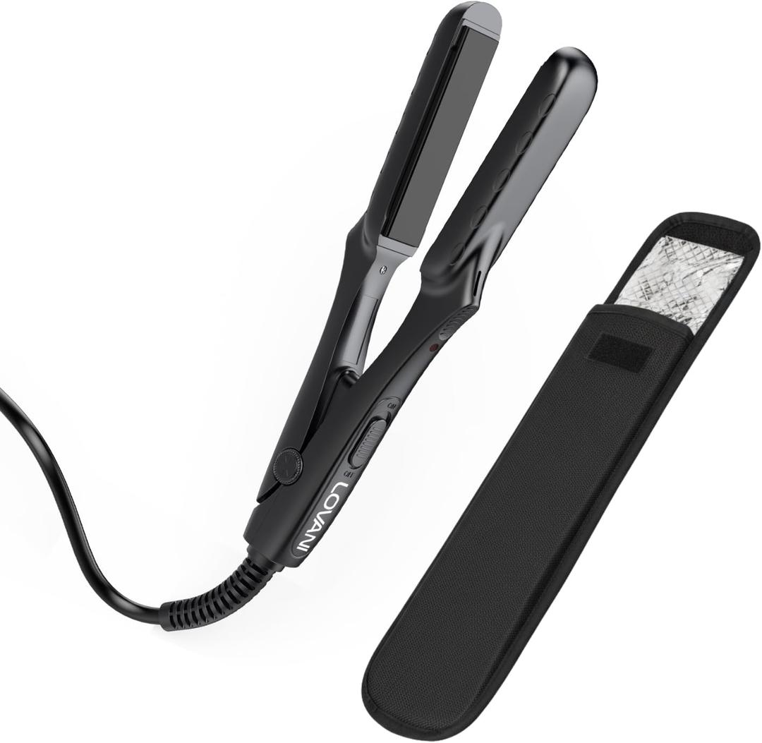LOVANI Mini Flat Iron 0.5 inch, Dual Voltage Travel Hair Straightener for Short to Medium Hair & Bangs, Small Size Ceramic Tourmaline 3D Floating Plates, HeatResistant Pouch Included (Black)