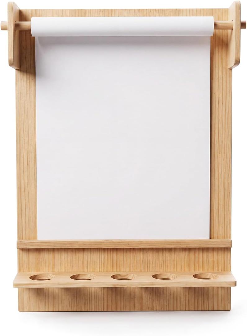 21 Inch Wooden Easel Paper Roll Holder Wall Mount with Drawing Board Storage Shelf Painting Paper Roll Butcher Papers Dispenser for Home Playroom Office School, 29.5 x 21.6 x 3.9 inches
