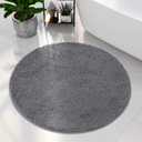 HOMEIDEAS Round Bathroom Rug, Luxury Chenille Shaggy Extra Soft and Absorbent Non Slip Machine Washable Bath Mat (Grey, 3 Ft)