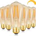 Kondras 7W Dimmable LED Light Bulbs, 60Watt Equivalent Edison Bulbs, ST58 Amber Glass Vintage LED Bulbs, Warm White 2700K, E26 Base, CRI 90+, 25000+ Hours, Great Decorative Bulb for Commercial, 6-Pack