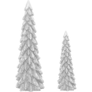 Christmas Trees Mini Resin Set of 2, Tabletop Christmas Figurines for Indoor Decor, Small Silver Xmas Trees for Mantle, Shelf, Centerpieces