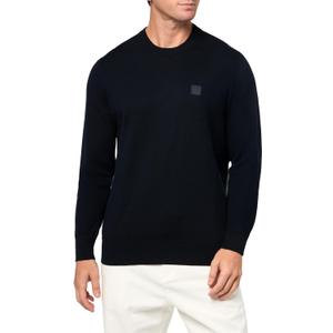 BOSS Mens Square Logo Cotton Blend Knit Sweater (XX-Large, Premium Navy)