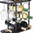 ALLCENER Modern Rack Countertop, Matte Black 6 Bottle Rack with Glass Holder, Metal Holder Stand with Shelf & Corkscrew Tray for Home Bar & Kitchen