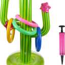 Inflatable Cactus Ring Toss Game Set Target Toss Floating Swimming Ring Toss Includes Cactus,4 Rings for Fiesta Party Accessories Hawaiian Pool Beach Party Decoration Supplies