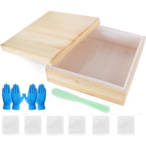 Large Soap Molds, Soap Mold, Square Soaps Mold, Soaps Mold for Soap Making Capacity of 8L, Soaps Molds Silicone with Wood Box and Wooden Cover with Accessories