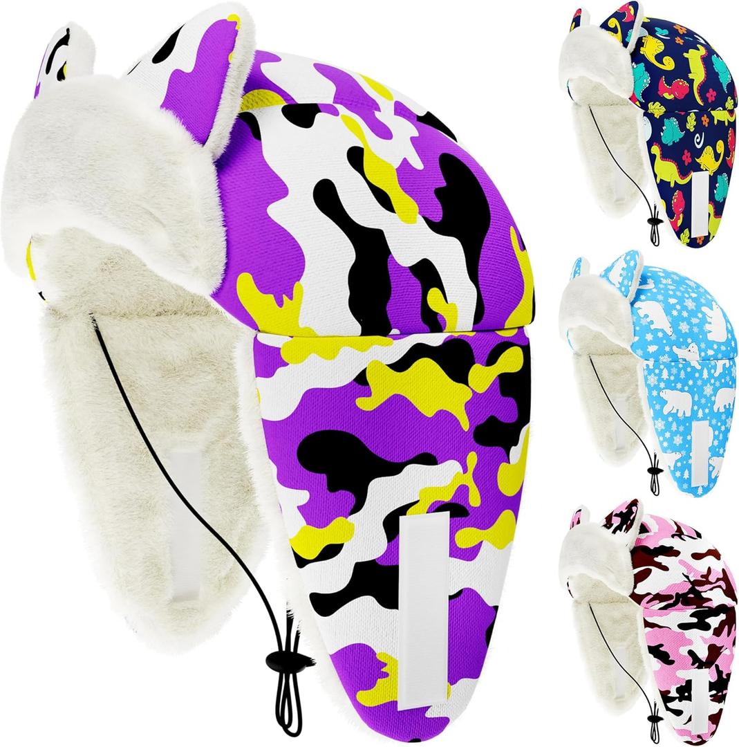 Dog Winter Hats for Small Dog Girl Trapper Hats with Ear Cover Soft Fleece with Adjustable Elastic Cord Purple Camo S