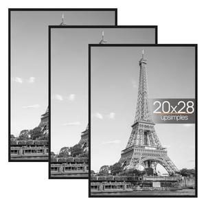 upsimples 20x28 Picture Frame Black 3 Pack, Scratch-Proof Poster Frames 20 x 28 for Photo Gallery - Slide-In Strips, Horizontal or Vertical Wall Mounting