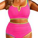 Yonique Women Plus Size High Waisted Bikini - Ribbed 1 Piece Swimsuit Tummy Control Bathing Suit V-Wired 2026 Swimwear, 16W