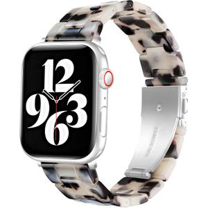 Compatible with Apple Watch Band 38mm 40mm 41mm 42mm 44mm 45mm Ultra 49mm for iWatch SE Lightweight Resin Wristband Bracelet Strap Series 9 8 7 6 5 4 3 2 1 Mens Womens (White Tortoise Stone Flower)