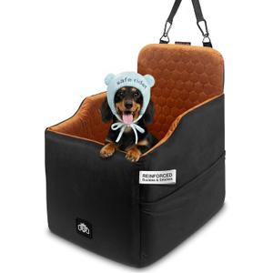 Dog Car Seat for Small Dogs, Dachshund Car Seat Booster Bed for Small Breeds Non-Slip Base, Adjustable Straps, Washable Cover (Small Size Black)