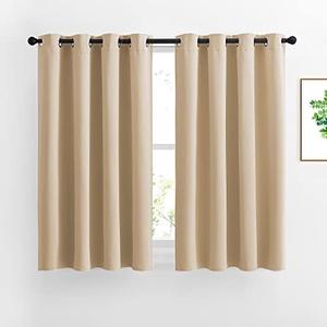 NICETOWN Bedroom Blackout Curtains and Drapes - Window Treatment Thermal Insulated Solid Grommet Blackout Draperies for Bedroom (Set of 2 Panels, 52 by 54 Inch, Biscotti Beige)