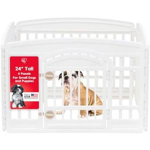 IRIS USA 24" 4-Panel Dog Playpen with Door, 35 x 35 x 24, Puppy Playpen, Dog Play Pen Indoors, Pet Fence, Puppies/Small Dogs, White