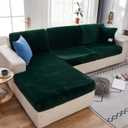 MIFXIN Velvet Stretch Sofa Cover Couch Cushion Slipcover 1 Piece Universal Elastic Sofa Seat Cover Wear-Resistant Couch Furniture Protector (Dark Green, Plus Size 1-Seater)