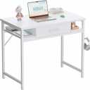 Pamray 32 Inch Small Computer Desk with Drawer and Shelves Simple Study Work Table for Bedroom White