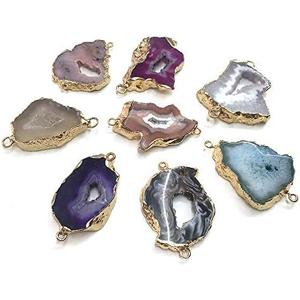 QSLLER 5 Pcs Natural Stone Connectors,Irregular Shape Natural Agate Pendant Charms DIY for Necklace or Jewelry Making