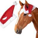 Santa Hat for Horse Equestrian Christmas Holiday Fleece Cap with Jingle Bell,Pet Costumes Christmas One Ear Slip On