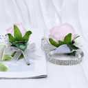 6Pcs Light Pink Corsage and Boutonniere Set, Artificial Rose Wrist Corsage Bracelets, Men Boutonniere for Wedding Decorations Prom Anniversary Party Suit Flower Accessories