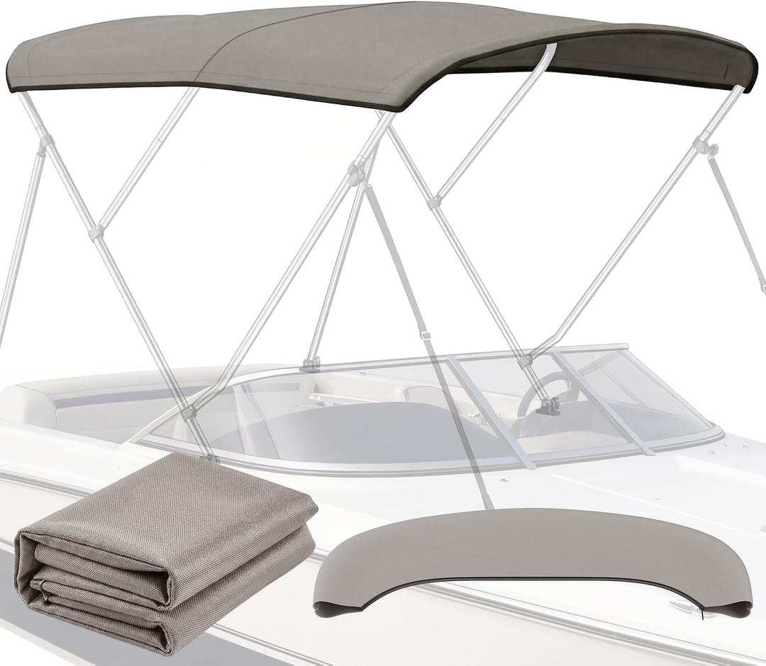 3 Bow Bimini Top Replacement Canvas Cover - 900D Polyester with Storage Boot, Waterproof & UV-Proof Sun Shade Boat Canopy without Frame for Jon Boats, Pontoon Boats (Gray, 6'L x 46-67"W x 72"H)
