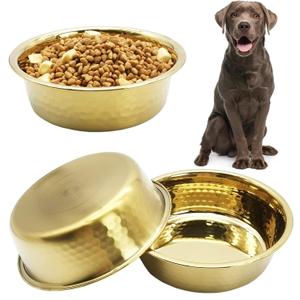 kathson 3pcs Premium Stainless Steel Dog Bowls, Hammered Thickened Metal Dog Bowl Feeding or Water Bowls for Small/Meidum/Large Sized Dogs&Cats Stackable Metal Cat Bowl Dishwasher Safe 8.7 Dia.