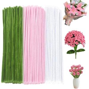 300 Pcs Thick Pipe Cleaners Craft Supplies 3 Assortment Pastel Pink,White,Green Color Chenille Stems for Art and Craft Projects Creative DIY Decorations,Gifts for Mom (Lily color-300pcs)