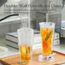 KEMORELA 2PCS 20oz Double Wall Glass Tumblers with Lids and Straws Insulated Borosilicate Glass Matcha Cups for Iced Matcha Latte, Smoothies, Reusable Travel Glass Cups Leak Proof 2-in-1 Lid