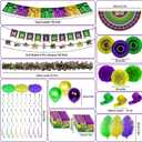 Mardi Party Float Decorations - 58 Pcs Banner Handheld Fan Flags Balloon Fringe Garland Crepe Paper Fans Pompoms Hanging Swirls Strips Feather Decor Set Carnival Supplies for Golf Cart