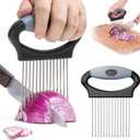 Large Onion Slicer Holder, Stainless Steel Onion Holder for Slicing, Lemon Cutter Vegetable Chopper Tool with 14 Sharp Prongs for Slicing of Tomato, Avocado Slicer Tool for Fruit Prep, Kitchen Gadgets