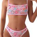 SOLY HUX Bathing Suit for Women Two Piece Floral Print Tie Back Swimsuit Bikini Sets (XX-Small)