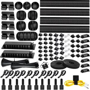 Cable Management Kit, 67 Adhesive Cable Clips, Topavatop Desk Cord Organizer, 22 Reusable Cable Strap, 4 Cable Sleeve Split, 200 Nylon Cable Zip Ties with 20 Mounts for TV Office Home, Black