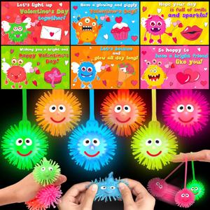 24 Pack LED Puffer Balls - Light up Bouncy Puffer Balls Toys for School Classroom Exchange, Valentines Day Party Favors, Goodie Bags & Fidget Stress Relief