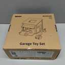 OOOK Wooden Dollhouse Garage Set Includes Workbench, Lawn Mower, Bicycle and Car, Dollhouse Furniture & Accessories for Kids