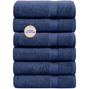 KAHAF COLLECTION 100% Cotton Bath Towels, Navy 24x48 Pack of 6 Towels, Quick Dry, Highly Absorbent, Soft Feel Towel, Gym, Spa, Bathroom, Shower, Pool, Luxury Soft Towels (24x48-6 Pack, Navy)
