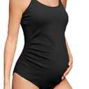 Zando Maternity Swimsuit One Piece Bathing Suit for Women Pregnancy Swim Suit High Elastic Women's Maternity Swimwear (X-Large, Black)